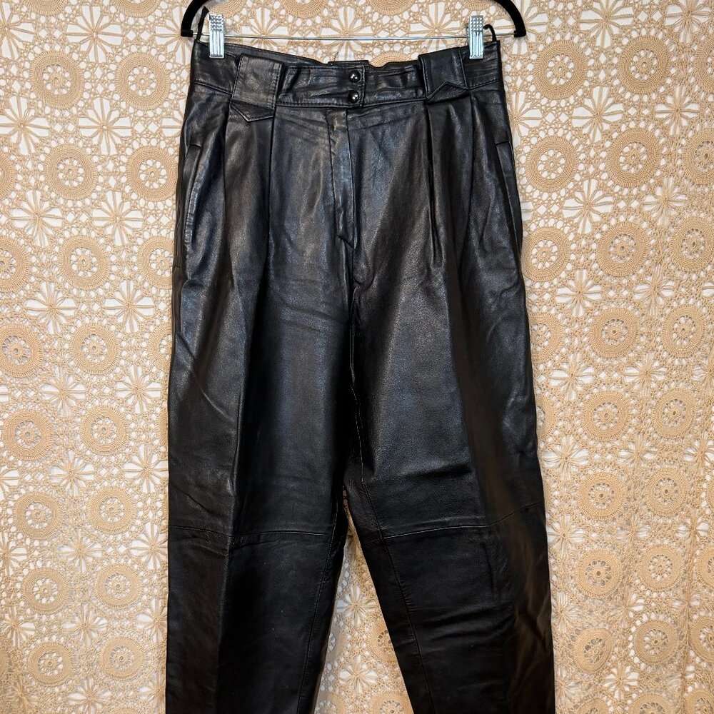 Gingette Vintage Black Pleated Leather Pants-Sz 12
